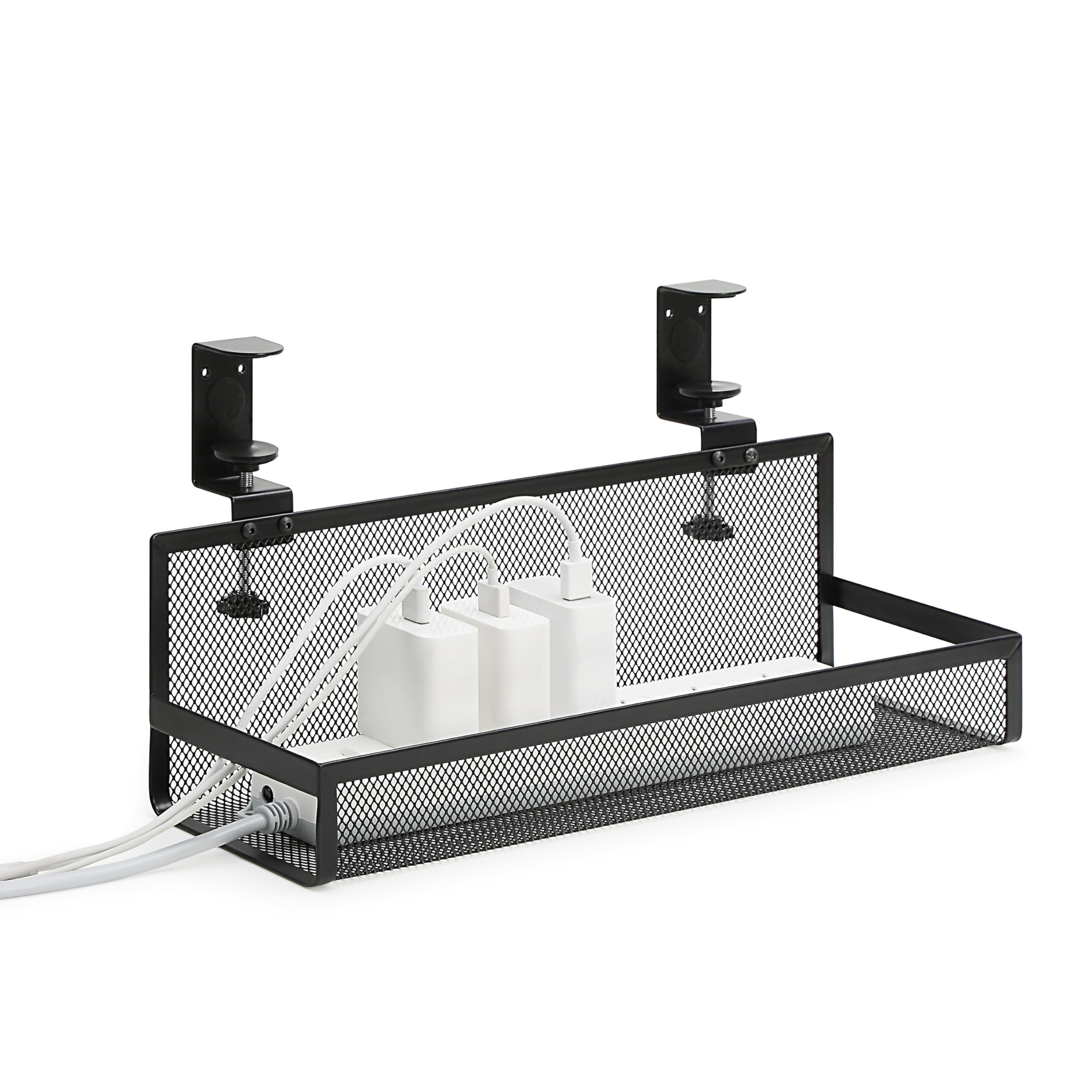 サニーポイント ケーブルトレー デスク下収納 配線隠し 配線整理ケーブル 穴あけ不要 天板1〜5cm設置 コンセント収納 スチール製 取付簡単 幅40cm ルーター収納 (ブラック)